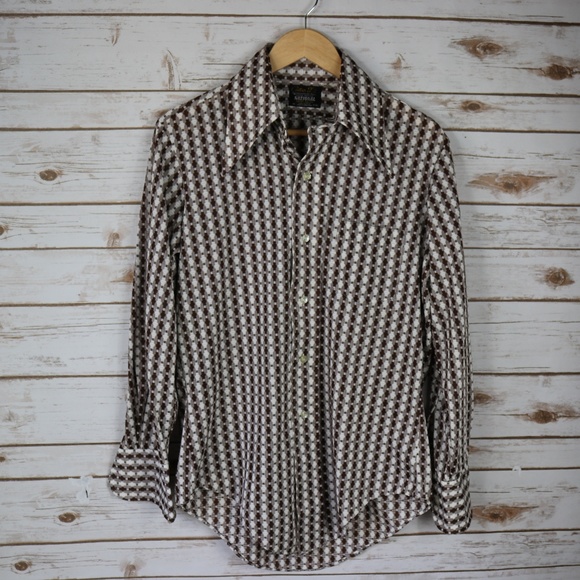 Contour Knit Other - Vintage 70s Hipster Polyester Button Shirt Brown M